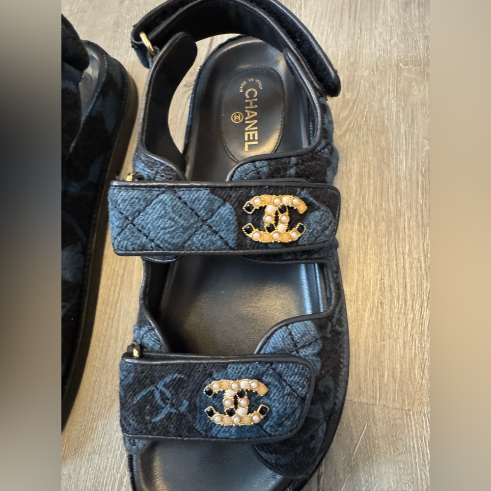 Chanel Blue Quilted Sandals with Gold Accents - Picture 10 of 12